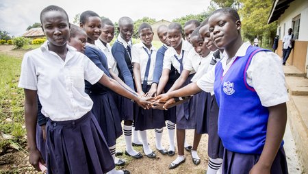 A group photo of Ugandan school girls