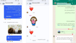 Screenshots of messenger chats showing a lot of hearts and crying emojis.