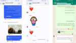 Screenshots von Messenger-Chats, in denen viele Herzen und weinende Emojis zu sehen sind.