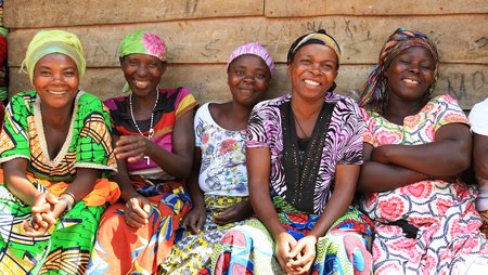 Five members of a women’s group that receives support from our partner organisations in the Eastern Congo.
