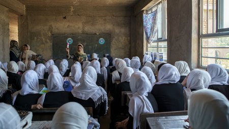 Afghan schoolgirls during a lesson.