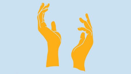 A drawing of two hands which are opening slightly in an upwards direction.