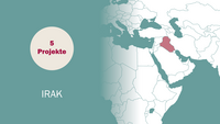 Weltkarte mit den Einsatzregionen von medica mondiale: Irak