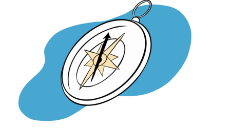 A drawing of a compass.