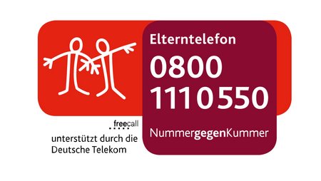Logo Nummer gegen Kummer. Elterntelefon 08001110550. Kinder- und Jugendtelefon 116111