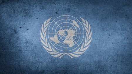 Das Emblem der Vereinten Nationen. 