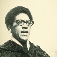 Black and white picture of Audre Lorde, feminist activist.